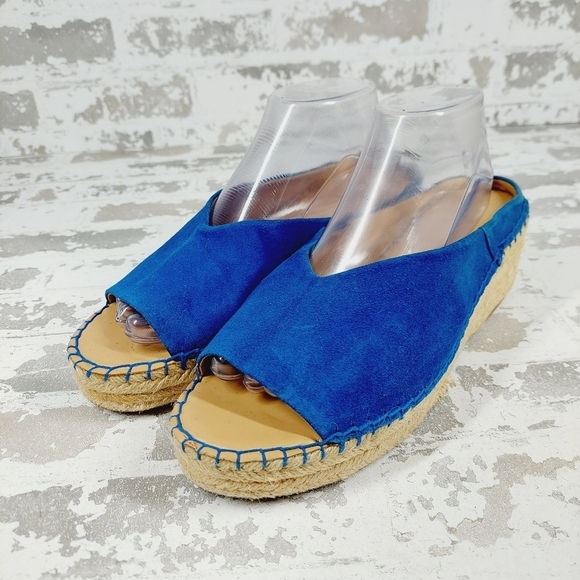 Franco Sarto Bule Leather Slip On Wedge Mules Shoes V470 - Picture 2 of 13